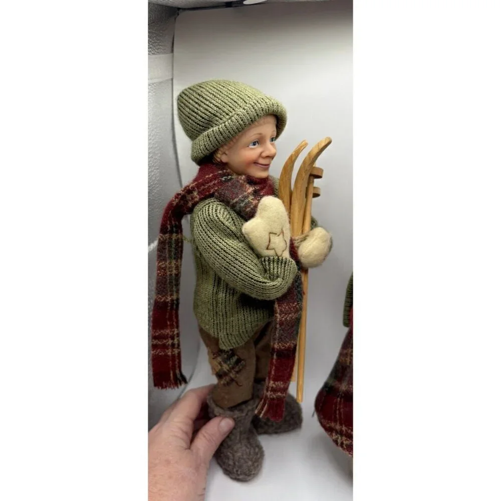 Vintage German Boy Skier and Girl with Sled (Pair)